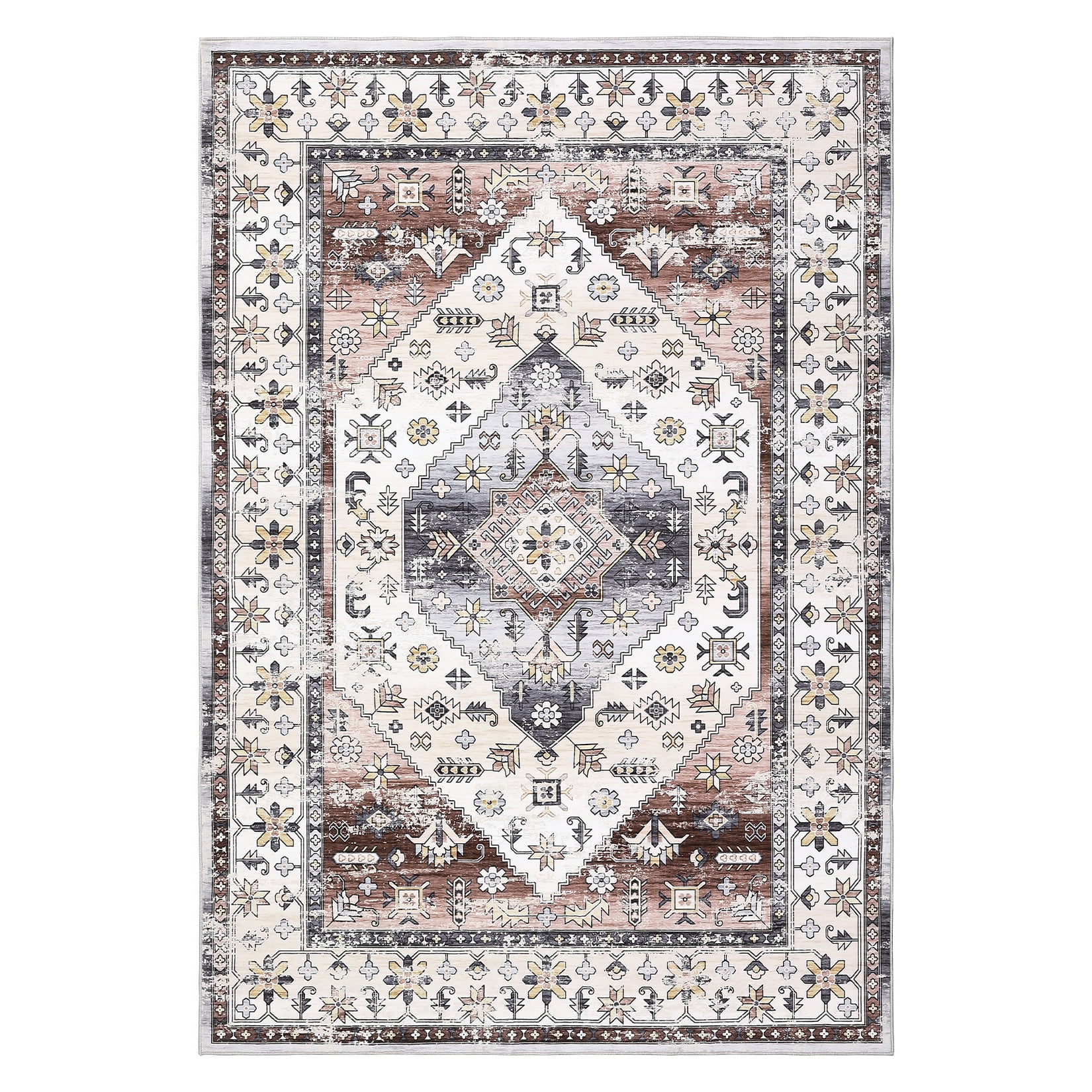 Garvee Area Rug 5'x7' Vintage Floral Print Rugs for Living Room Non-Slip Stain-Resistant Throw Rugs Home Decor, Dark Wine Red