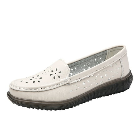 

Sngxgn Flats Shoes Women Womens Comfort Walking Flat Loafer Slip On Leather Loafer Comfortable Flat Shoes Outdoor Driving Shoes Shoes(Beige 7)