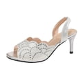 thumbnail image 2 of Samdudou Summer Shoes for Women Open Toe Stiletto Heel Slingback Pumps Scalloped Edge Front Band Sparkly Rhinestone Embellishments Elastic Back Strap Dressy Evening Prom Wedding Footwear, 2 of 9