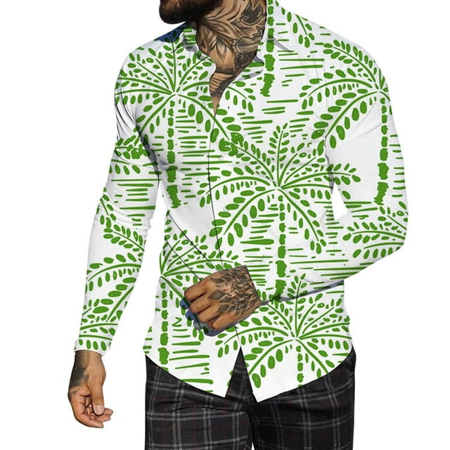 Hommes Automne Hiver Revers à Poitrine Pleine Impression Plage Chemise à Manches Longues