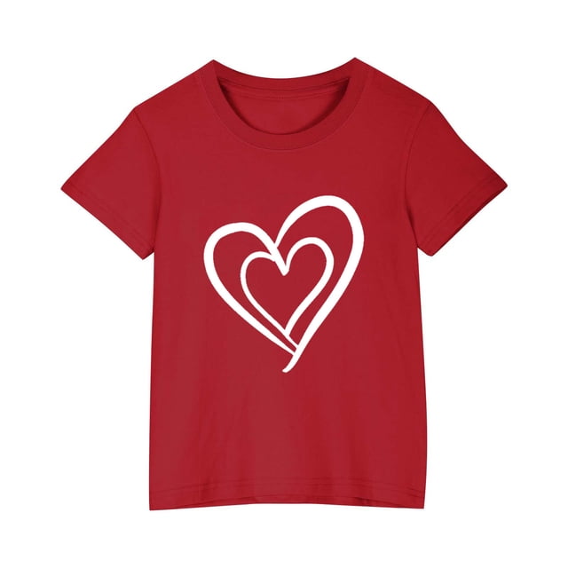 Posijego T-Shirt de la Saint-Valentin pour Garçons et Filles, T-Shirt Graphique avec Cœur, T-Shirts à Manches Courtes pour Enfants, Hauts en Coton, Vêtements