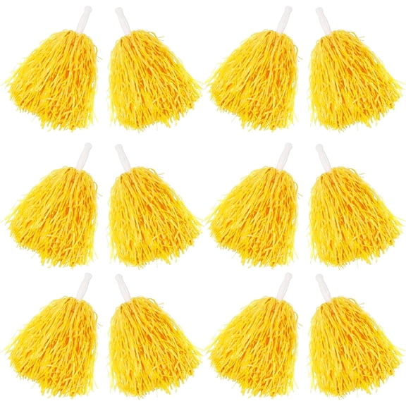 ABCISI 12 PCS Pom Poms Cheerleading Sports Spirited Plastic Cheer Pompoms with Handles for Kids Adults Team Party Dance Cheering (Soft Plastic- Yellow)