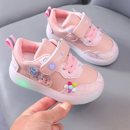 

RUICUW Spring And Autumn New Children s Sports Shoes Leather Cartoon LED Luminous Children s Shoes Girls Sports Casual Shoes 3.5-4 Years