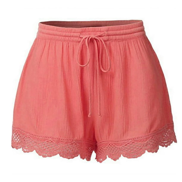 MELDVDIB Pantalones cortos casuales de algodón de talla grande para mujer, pantalones cortos de cintura elástica cómodos con cordón, pantalones cortos de verano con bolsillos (S-5XL), ¡Liquidación de