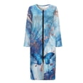 thumbnail image 3 of Yuyamidu Blue Maple Print Long Bath Robe for Women Butterfly Zipper Front Bathrobes Novelty Mid-Length Night Robe Size L Soft Zip Nightgowns Ladies Pajama House Coat, 3 of 7