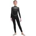 thumbnail image 2 of Hansber Kids Girls Figure Skating Jumpsuit Long Sleeve Mesh Rhinestone Gymnastics Leotard Full Bodysuit Catsuit Black 6, 2 of 6