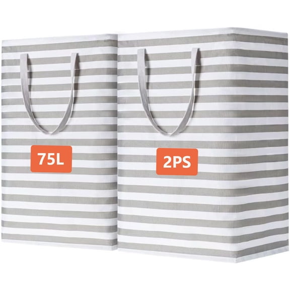 Hwawhin 2 Pack 75L Collapsible Laundry Basket, Freestanding Waterproof Clothes Hamper with Reinforced Handles, Large Capacity Foldable Laundry Bin for Bedroom Bathroom Laundry Room Dorm