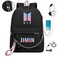 thumbnail image 1 of Mochila Bts del mismo estilo para hombres y mujeres, semana de carga USB, mochila escolar lateral para estudiantes, TideBLACK, 1 of 1