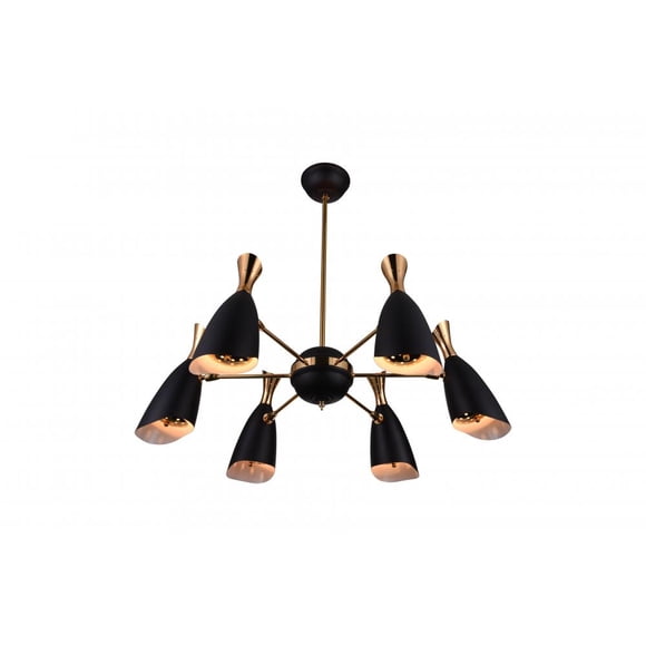 Lustre 12 Lumières avec Finition Noir Mat & Or Satiné