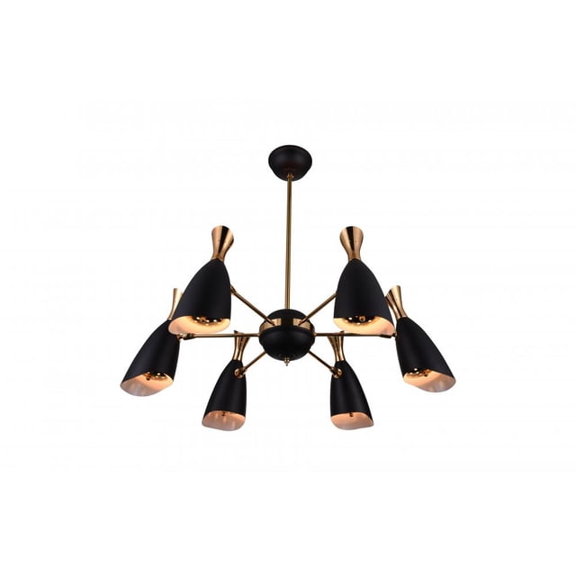 Lustre 12 Lumières avec Finition Noir Mat & Or Satiné
