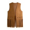 thumbnail image 6 of Fringe Vest Women Western Cowgirl 70s Hippie Hollow out Faux Suede Open Front Tassel Jacket Country Concert Tops, 6 of 6