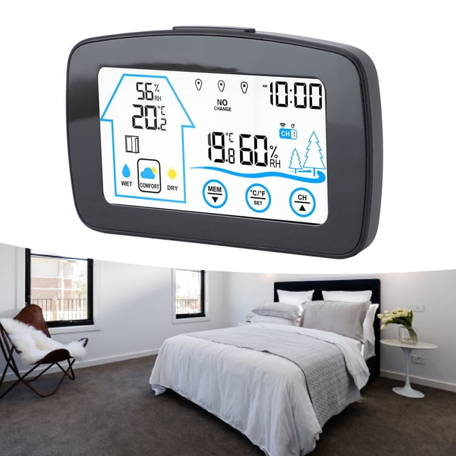 Cordless Hygrometer , Accurate Temperature Humidity Gauge with Large Screen Forecasts Weather, Remote Outdoor Sensor, ABS Material for Home Office Indoor Outdoor