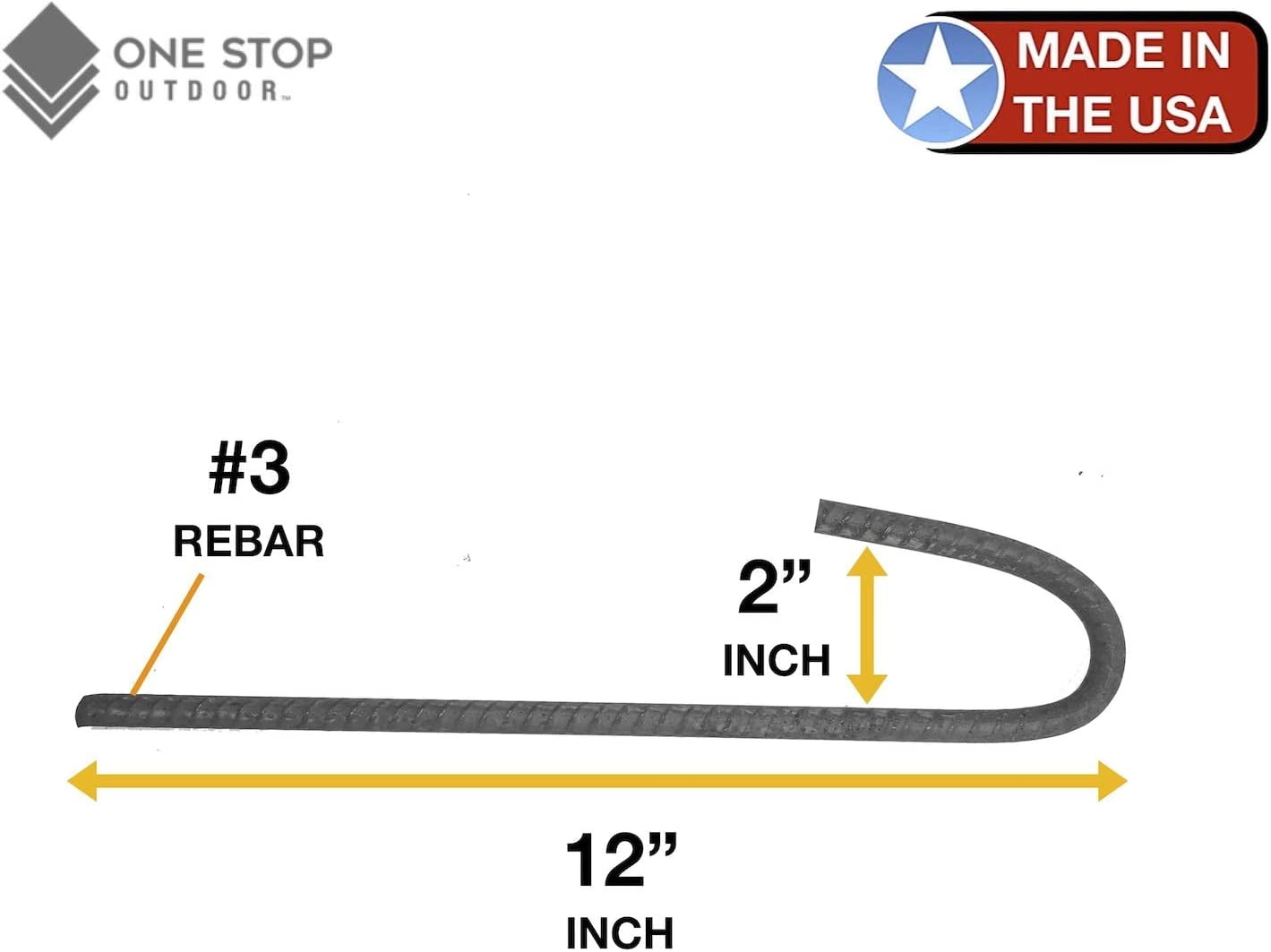 USA MADE - (16-Pack) Rebar Stakes J Hook Heavy Duty Stabilizing Steel Ground Anchors / Fence Stakes - 12 inch #3 (16)