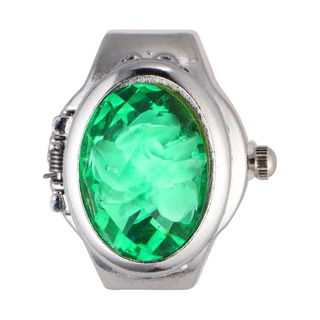 Anillo de dedo con forma de reloj ovalado especial Anillo de reloj de cuarzo exquisito de moda para hombres y mujeres (verde)