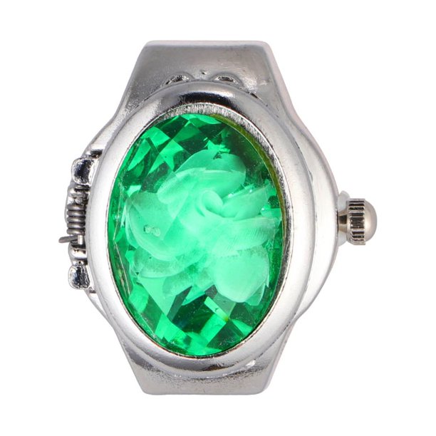 Anillo de dedo con forma de reloj ovalado especial Anillo de reloj de cuarzo exquisito de moda para hombres y mujeres (verde)