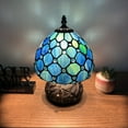 thumbnail image 2 of Tiffany Mini Table Lamp Blue Green Stained Glass Crystal Beans Pull Chain Switch Included LED Bulb Dragonfly Base for Living Room Dining Room Bedroom Bedside12"H*8"W, 2 of 6