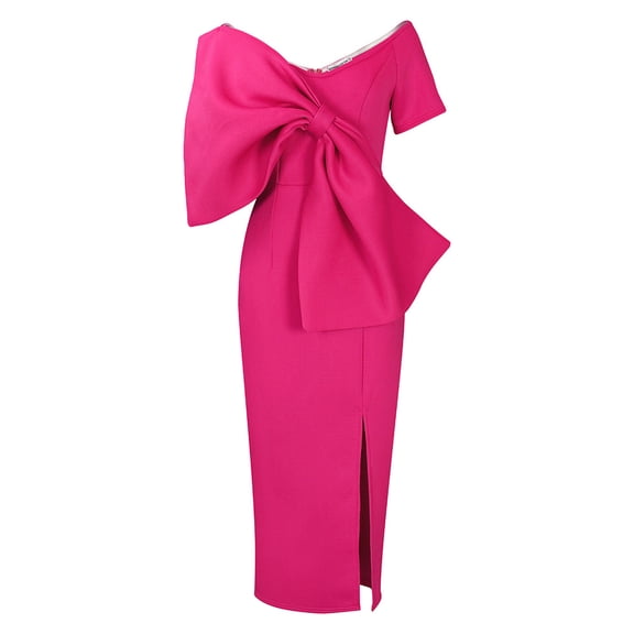 AURA Plus Size Women Sexy V Neck Big Bow High Waist Split Maxi Party Dress Elegant Bodycon Evening Gown