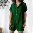 thumbnail image 2 of ShomPort Jumpsuits for Women Cotton Linen Button down Collared Loose Overalls Short Sleeve Wide Leg One Piece Rompers (Large, Green), 2 of 6