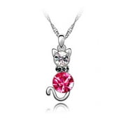 KATGI Fashion White Gold Plated Crystal Cat Pendant Necklace