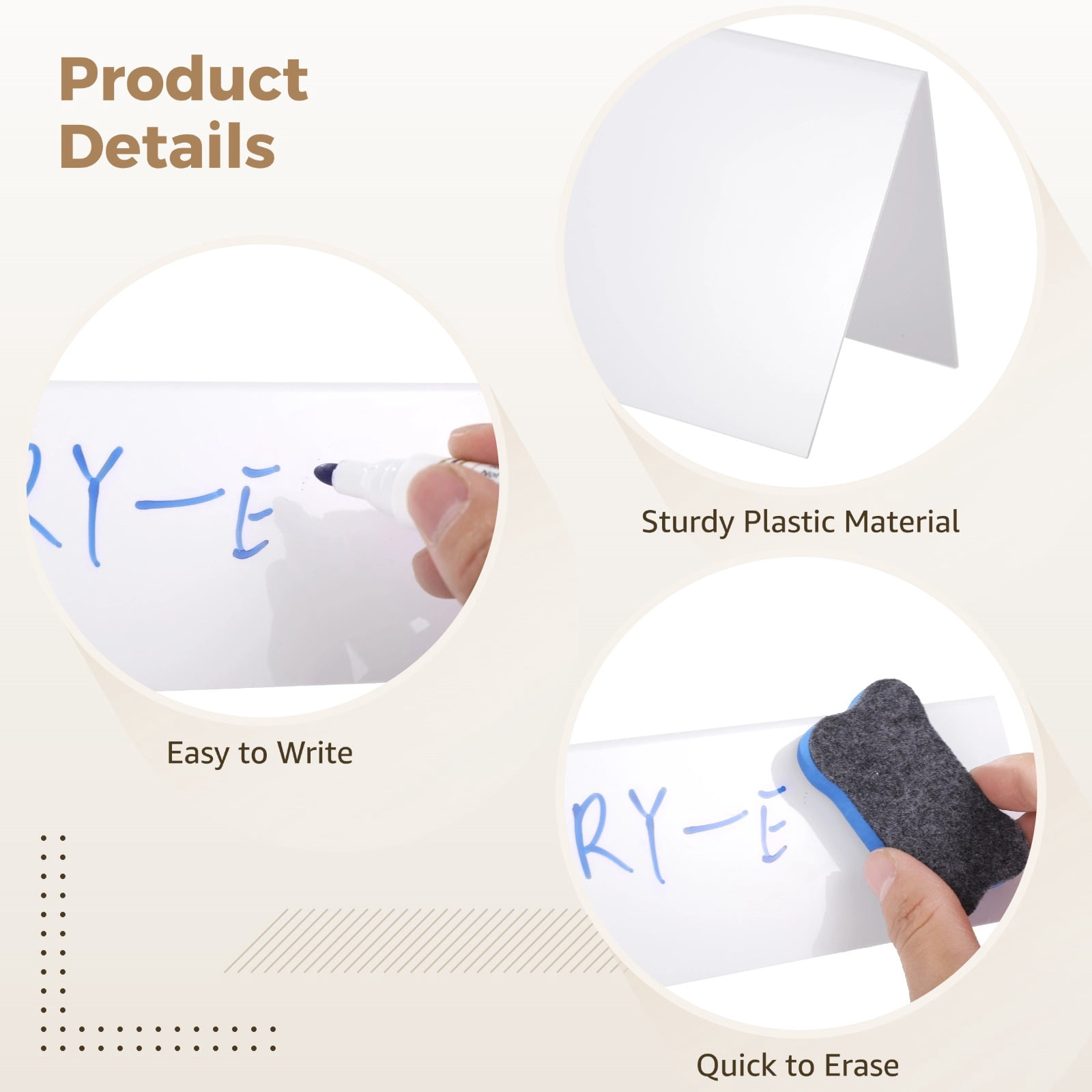 21 Pcs Reusable Name Tent Cards, Dry Erase Name Tags with 4 Markers and 2 Erasers, Easy-to-Use Name Plates, White Table Labels, Plastic Desk Tags for Classrooms, Offices, Meetings, Weddings
