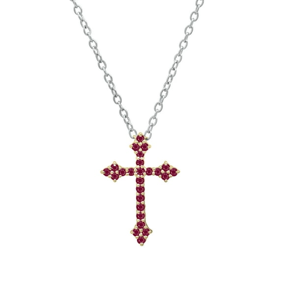 Dazzlingrock Collection Round Ruby Cross Pendant for Women with 18 Inch Silver Chain (Color Red, Clarity Highly Included) in 10K Yellow Gold
