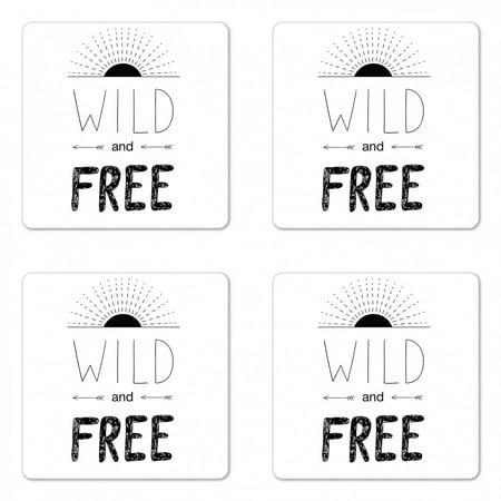 

Adventure Coaster Set of 4 Abstract Hand Drawn Rising Sun Arrows Wild Free Forest Sketch Art Design Square Hardboard Gloss Coasters Standard Size Black White by Ambesonne