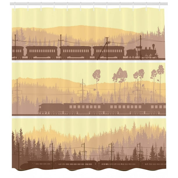 Train Shower Curtain Horizontal Silhouette Style Image Of Different Types Of Trains Soft Earth Tones Fabric Bathroom Set With Hooks Multicolor By Ambesonne Walmart Com Walmart Com