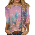 thumbnail image 2 of Craaazy Christmas Womens Shirts Shiny Colorful Christmas Print 3/4 Sleeve Round Neck Xmas Tops Gifts, 2 of 5