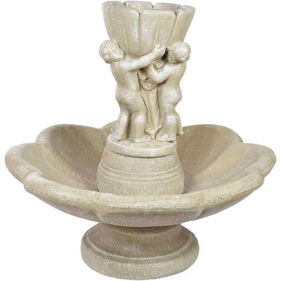 Solid Rock Stoneworks Three Cherubs Holding Bowl/Lily Fountain - 47" Tall – Desert Sand