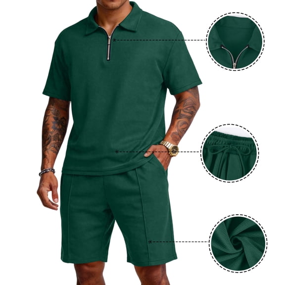 Dresfit Polo Shirt and Shorts Set Men Short Sleeve Quarter Zip Shirts Shorts Tracksuit Summer 2026 Baggy Slim Fit Clothing Set XL