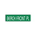 thumbnail image 1 of Beach Front Place Metal Street Sign Palm Tree Home Decor Fun Wall Art 4x13.5, 1 of 1