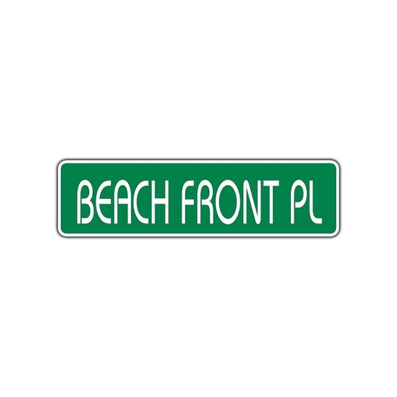 Beach Front Place Metal Street Sign Palm Tree Home Decor Fun Wall Art 4x13.5