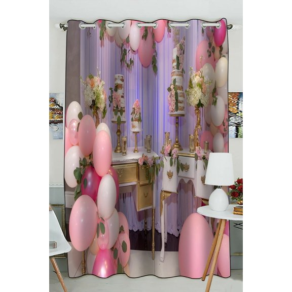 ECZJNT Birthday decoration with cake and balloons Blackout Window Curtain Drapery One Panel 52x84 inch one Piece