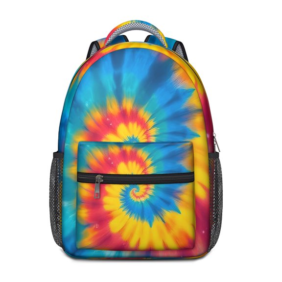 Red and Yellow Tie Dye Pattern Backpack for School, Cute School Bag with Adjustable Shoulder Straps and Padded Back, 15.3"x11"x6.7"