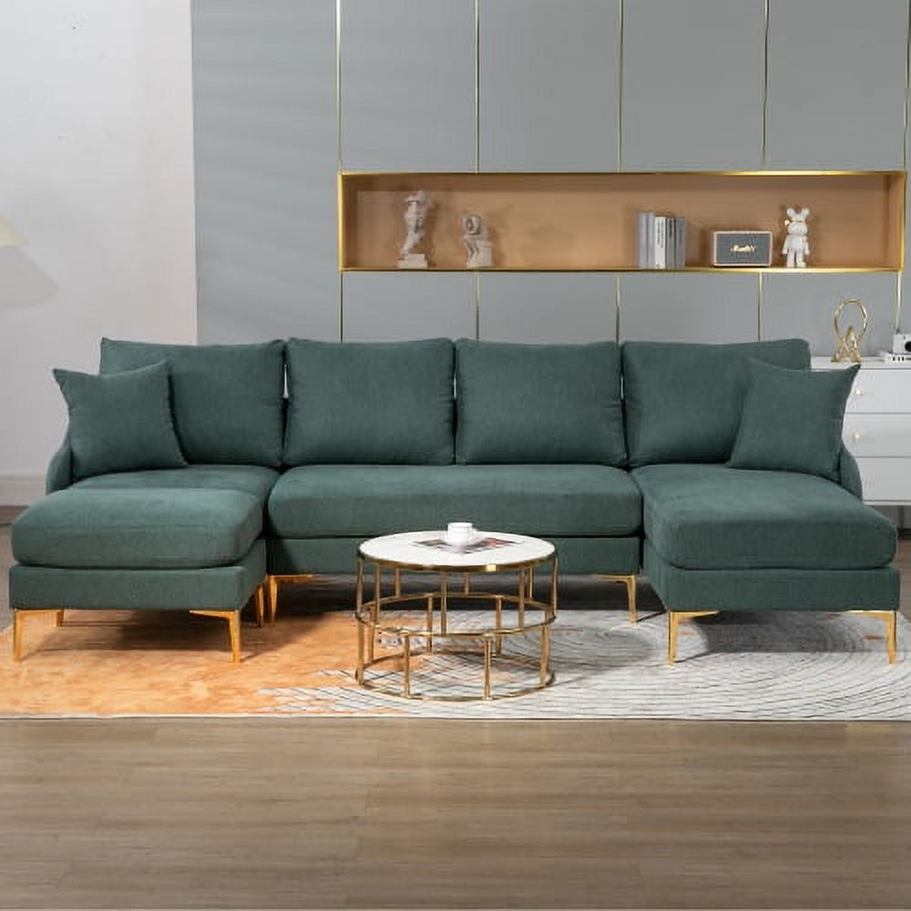 BSHTI110'' Wide Reversible Left or Right Chaise of Sectional Sofa U-Shape Convertible Sofa Couch 4-Seat Couch with Chaise Lounge Upholstered for Living Room,Apartment,Office,Green Polyester Blend