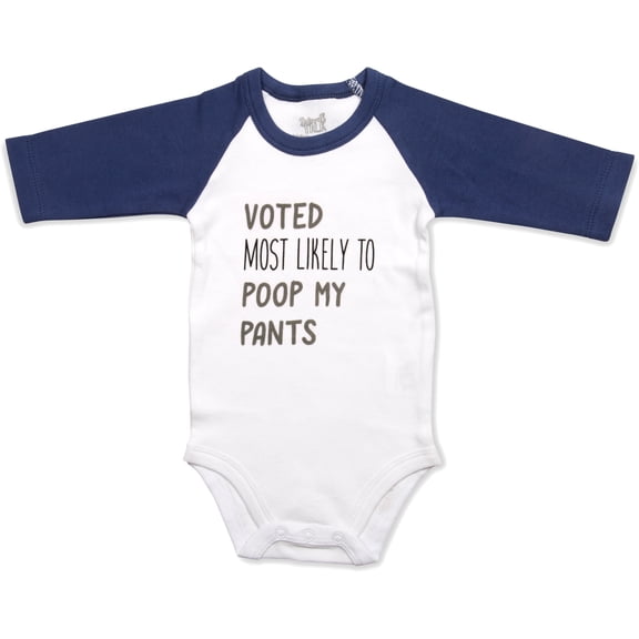 Poop My Pants - 6-12 Months 3/4 Length Navy Sleeve Onesie
