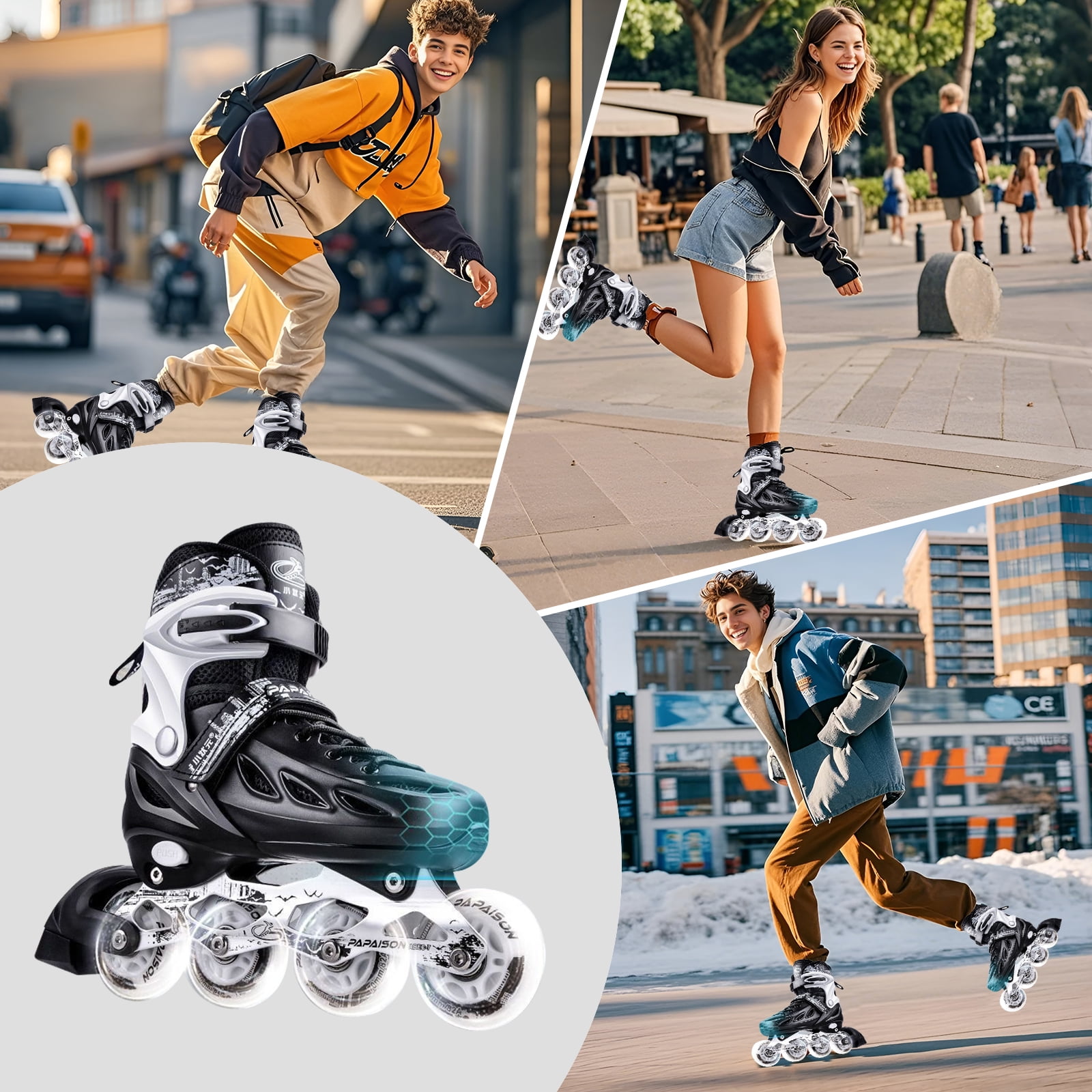 GIATUEE Inline Skates for Men Women, Light up Wheels Adjustable Size Roller Skates(XLarge)