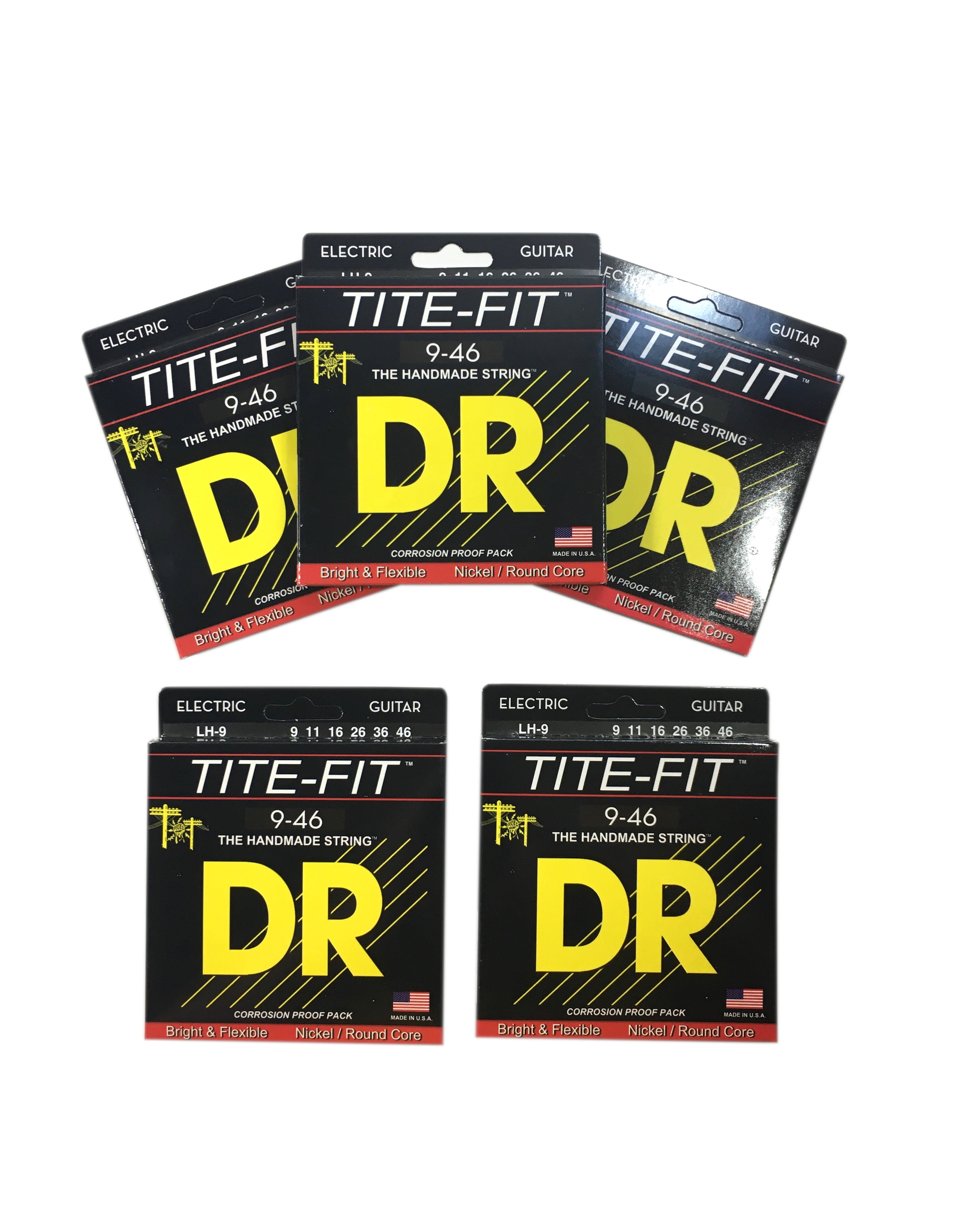 DR Guitar Strings 5 Pack Electric Tite-Fit 09-46 Light and Heavy Handmade USA
