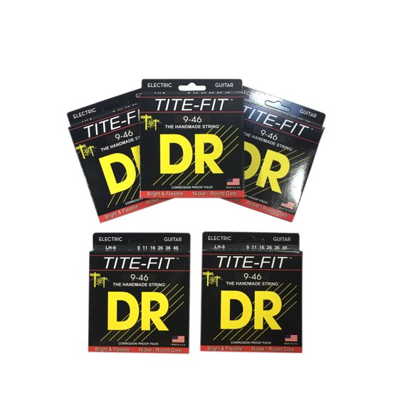 DR Guitar Strings 5 Pack Electric Tite-Fit 09-46 Light and Heavy Handmade USA
