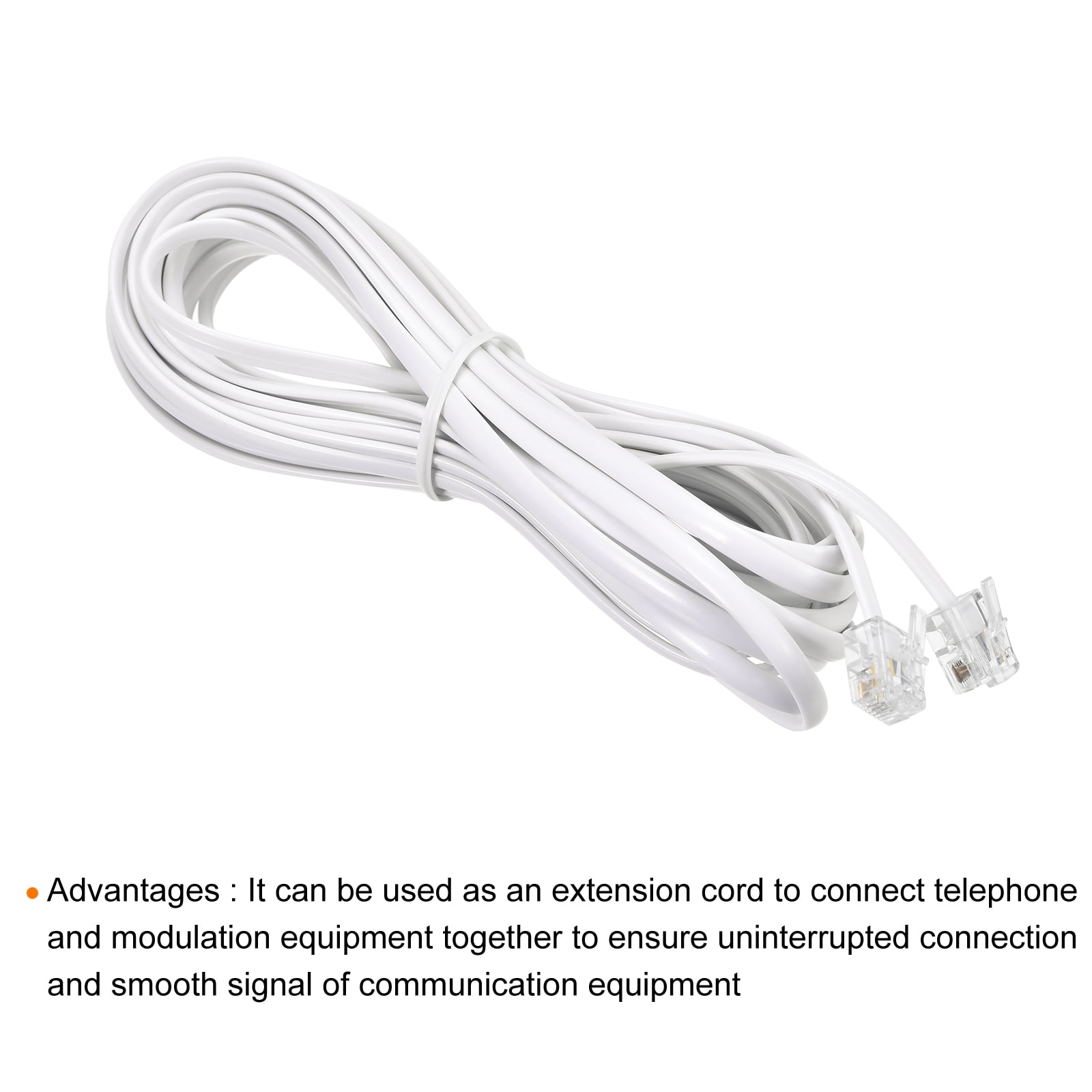 Uxcell Phone Extension Cord Telephone Cable Phone Line Cord RJ11 6P4C Plugs, Male to Male for Phone and Fax 15 ft  White