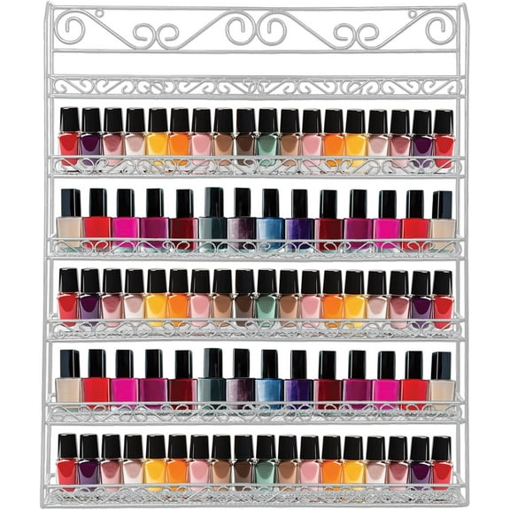 PANA 6 Tier Wall Mounted Metal Rack Shelf, Versatile Organizer for Nail Polish, Essential Oils, Kitchen Spices, and Craft Hobby Items, Sturdy Storage with Decorative Design (White, 1pc)