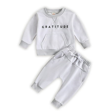 

Lovebay Infant Baby Boy Girl Letter Sweatshirt Sweatpants Outfits Tracksuit Set 18-24 Months