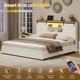 thumbnail image 5 of Mabor California King Bed Frame with Charging Station and LED Light, Farmhouse Platform Storage Beds with Headboard&4 Drawers for Bedroom, White, 5 of 7