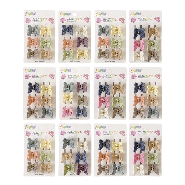 Paquete 12 Mini Pinzas para Cabello Diseño Mariposa y Flor multicolor Mariposa