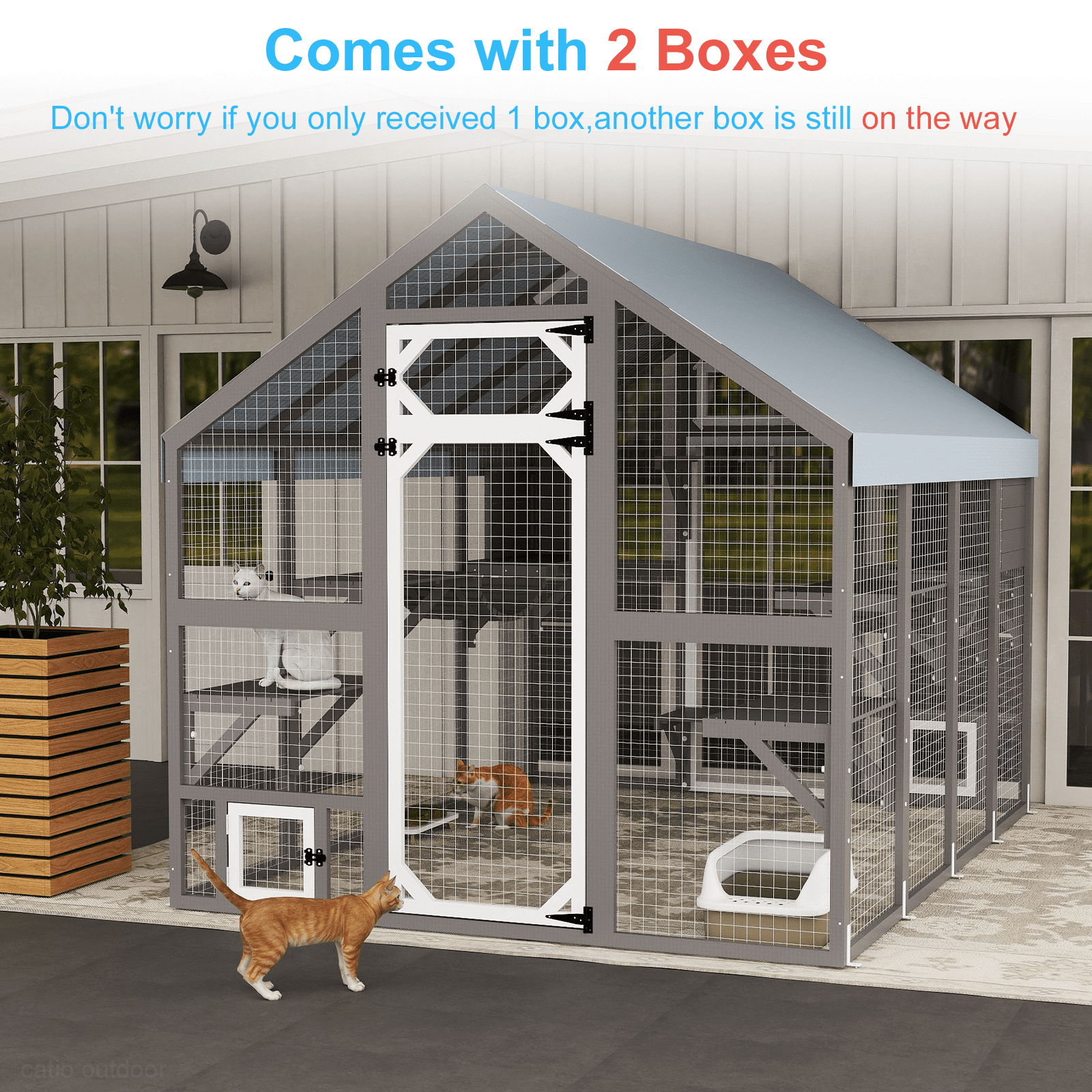 Petscosset 110" Large Catio Outdoor Cat Enclosure, Multi Cats Cat House Weatherproof, Small Animals House Outdoor for 6-8 Cats
