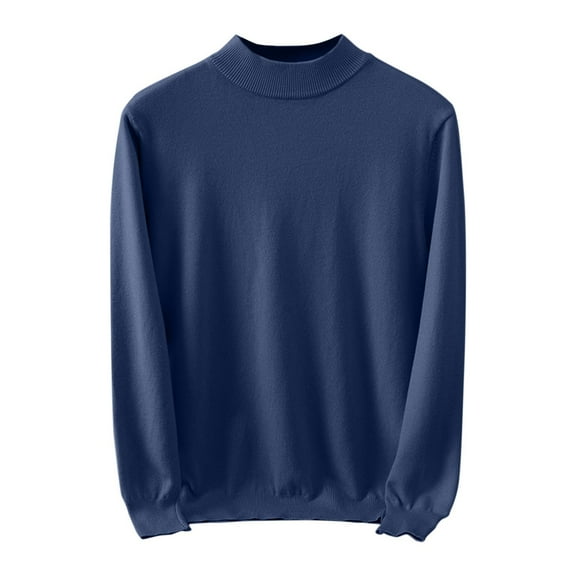 Men's Mock Neck Sweaters Soft Long Sleeve Pullover Tops Fall Winter Cozy Base Layer with Ribbing Edge Navy 2XL