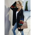 thumbnail image 4 of Women'S Long Open Front Cardigan Striped Color Block Loose Knit Sweaters Outwear Coat Black L, 4 of 8