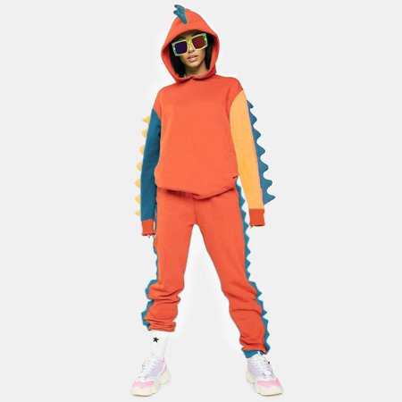 

Nightwear Sleepwear 2Pc Women S Fashion Cartoon Dinosaur Print Collision Splicing Hooded Suit for Women