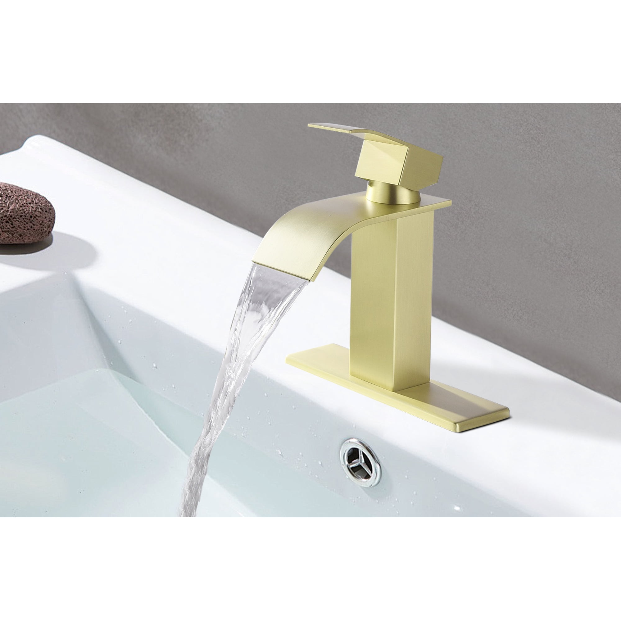 Waterfall Spout Bathroom Sink Single Handle Faucet with Pop-Up Drain (with Overflow)