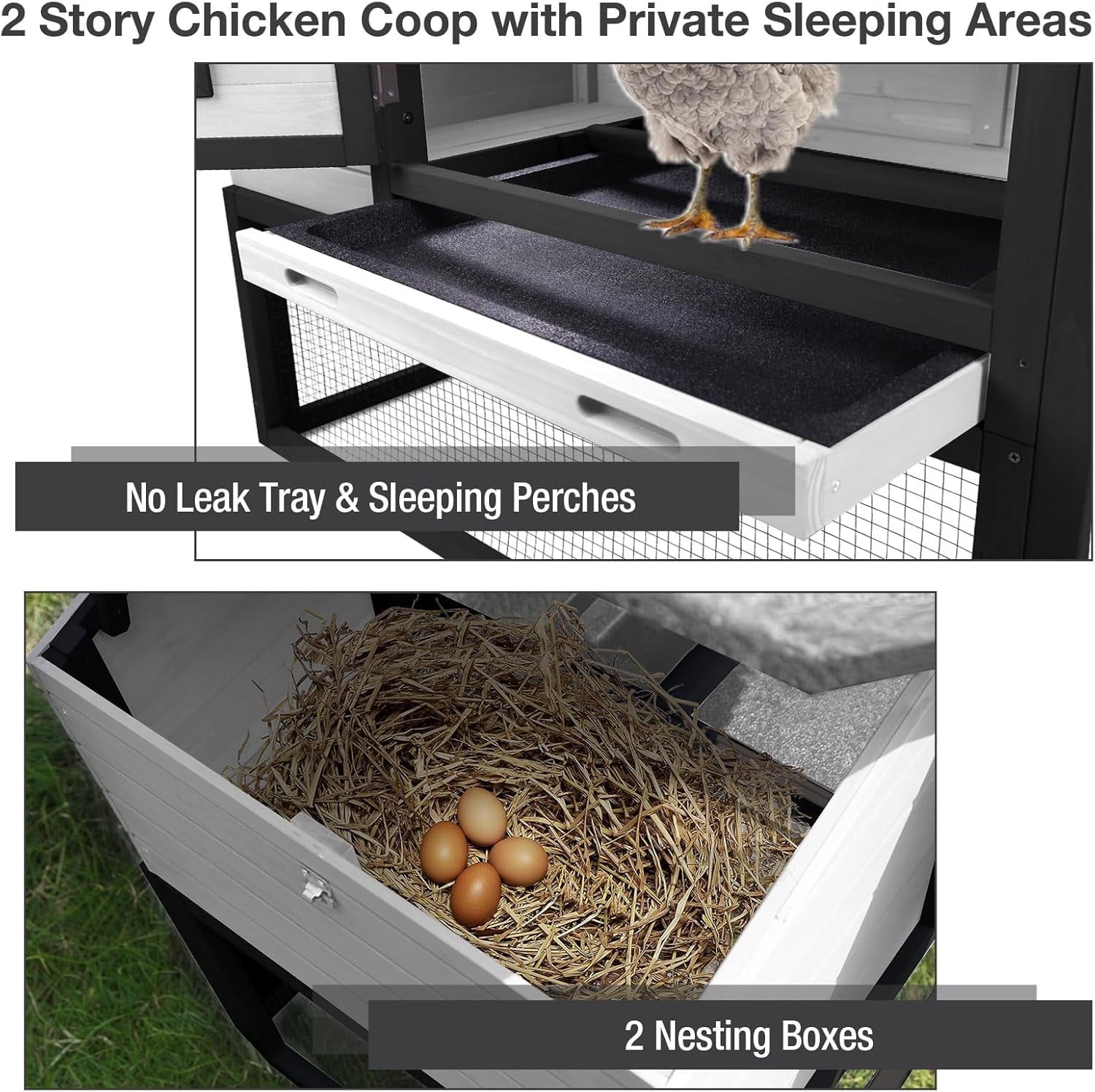 Aivituvin Mobile Chicken Coop with Wheels for 4 Chickens, Backyard Expandable Chicken House Duck Cage with Run, 2 Nesting Boxes, Easy Clean Pull-Out Tray, Weatherproof Roof (Black)